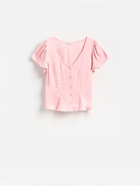 Reserved Bluză cu fundă la spate roz-pastel roz