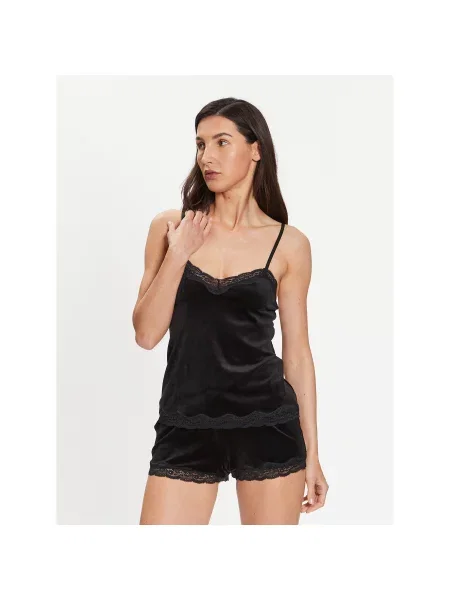 Hunkemöller Zgornji del pižame Scallop Basic Fit črna