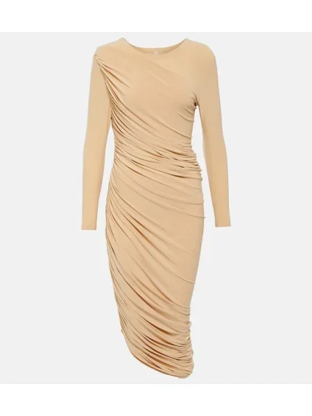 Sukienka midi Norma Kamali asymetryczna do kolan garniturowa beżowa