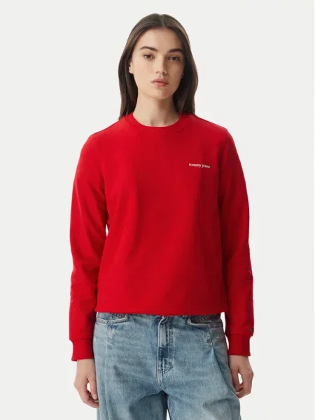 Tommy Jeans Μπλούζα Ess Logo Σκούρο κόκκινο
