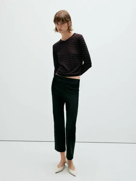Sweter z lyocellu w paski winny Kobieta XS MANGO