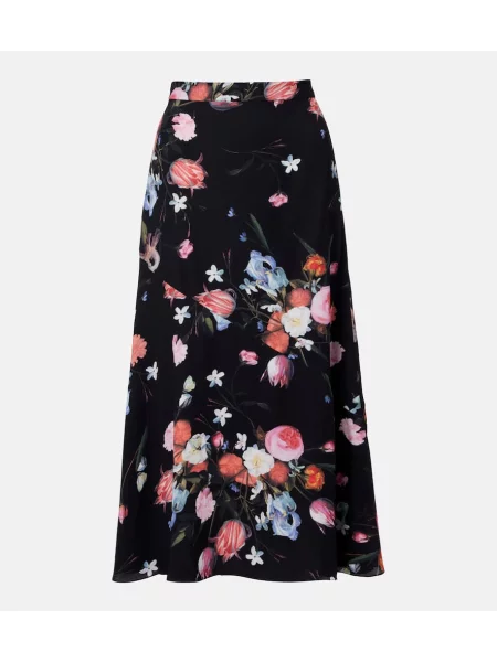 Fustă midi Erdem cu model floral până la genunchi negru