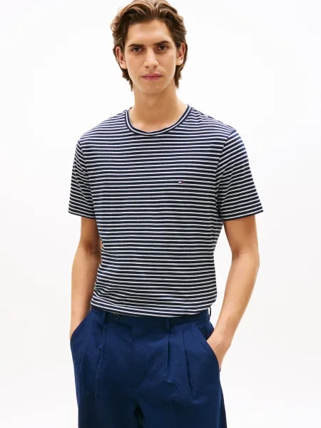 TOMMY HILFIGER Tričko ESS SEASONAL námornícka modrá biela