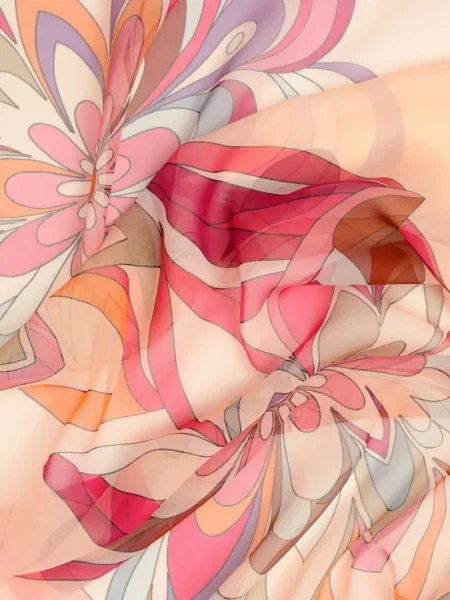 Fular Elizabetta de mătase cu model floral cu imagine roz