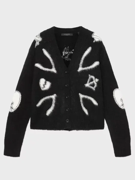 Шерстяной кардиган Allsaints с принтом черный
