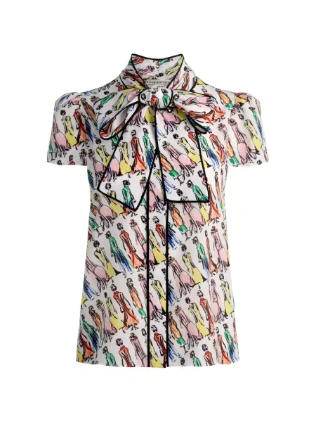 Блуза Alice + Olivia с панделка бяло