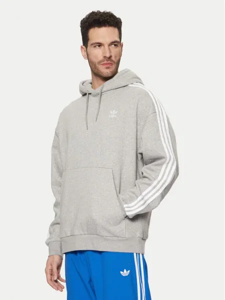 Суичър с качулка Adidas с качулка с апликация сиво