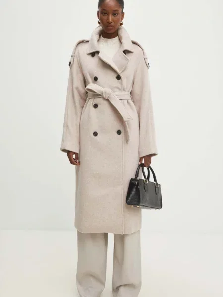 Answear.LAB płaszcz wełniany przejściowy oversize beżowy