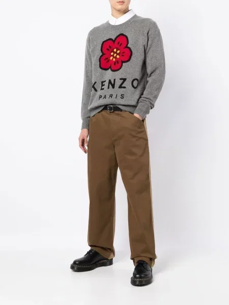 Gėlėtas megztinis Kenzo apvaliu kaklu pilka