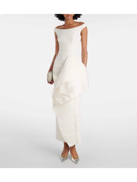 Rochie midi Safiyaa drapată până la genunchi de costum alb