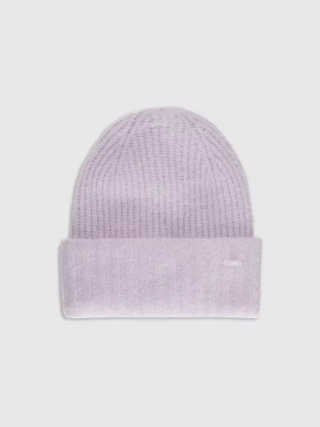 4F czapka zimowa beanie o prążkowanym splocie S fioletowa