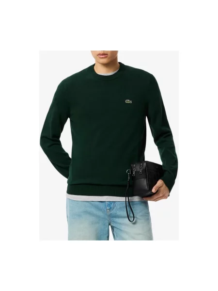 Sweter Lacoste z okrągłym dekoltem zielony