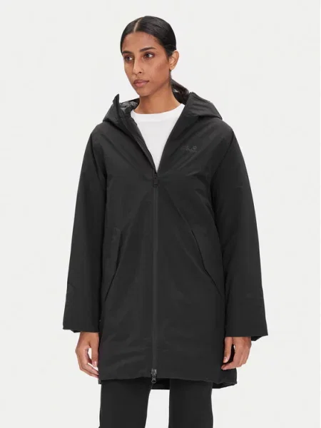 Утепленное пальто Jack Wolfskin черное