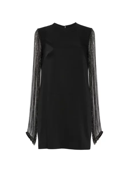 Rochie mini Costarellos cu franjuri din crep negru