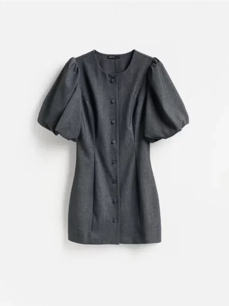 Reserved Rochie cu mâneci bufante gri-neutru gri