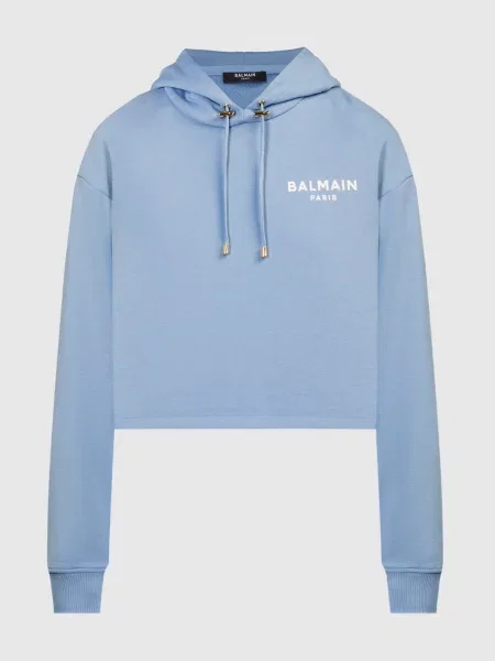 Худі з принтом логотипа Balmain блакитне
