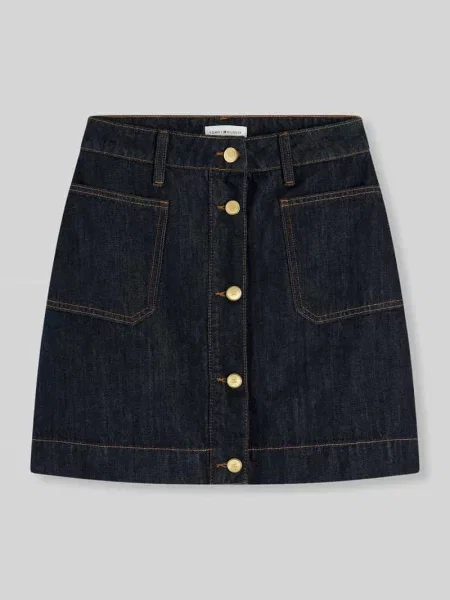 Krój regular fit spódnica mini z czystej bawełny z listwą guzikową Tommy Hilfiger granatowa