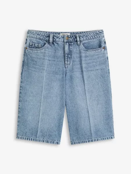 Bermudy jeansowe ze średnim stanem niebieskie