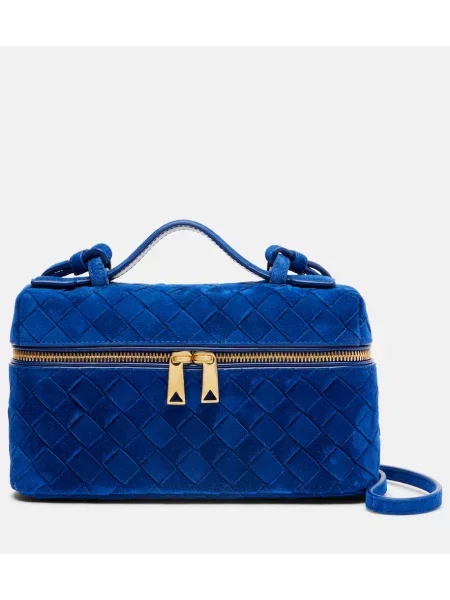 Geantă Bottega Veneta Handle din piele de căprioară albastru