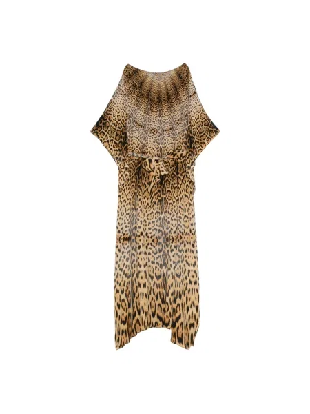 Lniana maksi sukienka maxi Roberto Cavalli brązowa