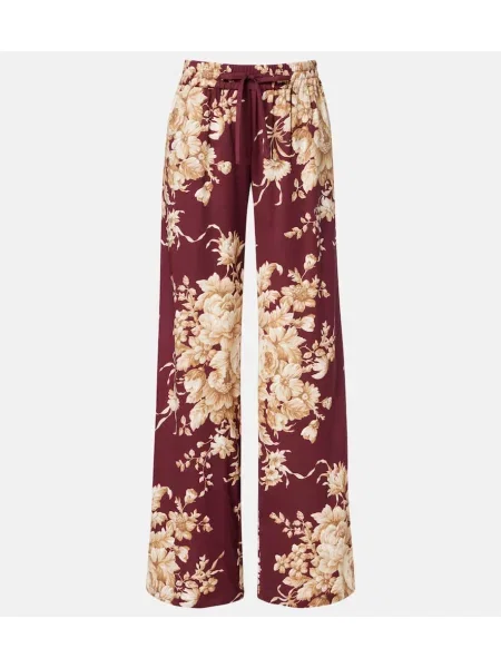 Pantaloni Dolce&gabbana de mătase cu model floral bordo