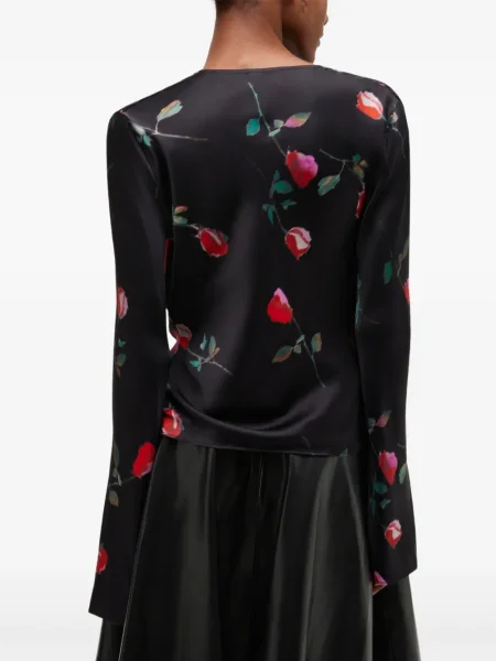 Top Ganni cu model floral negru