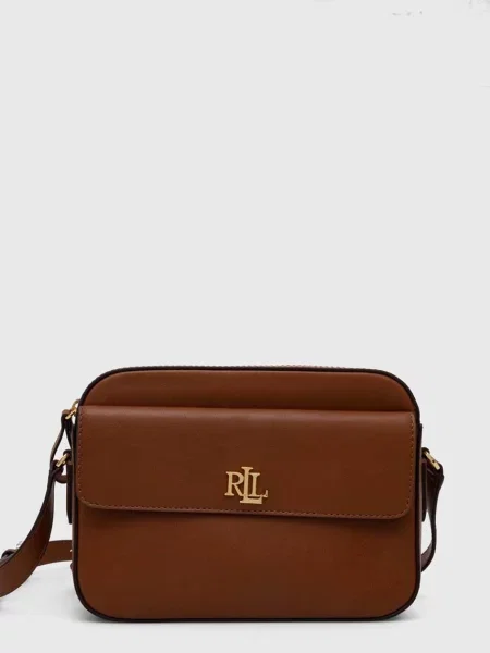 Torebka Lauren Ralph Lauren skórzana z logo brązowa
