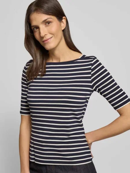 T-shirt z dekoltem w łódkę Comma niebieska