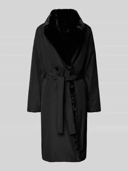 Płaszcz z wykładanym kołnierzem i wiązanym paskiem Petite M. czarny