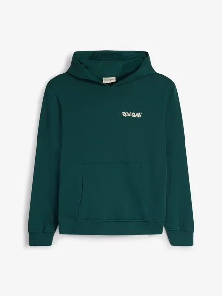 Bluza z kapturem z miękkiej bawełny organicznej z dużym nadrukiem na plecach zielona