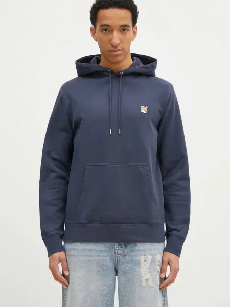 Maison Kitsuné hanorac de Fox Head Patch Regular Hoodie barbati marin cu glugă melanj albastru