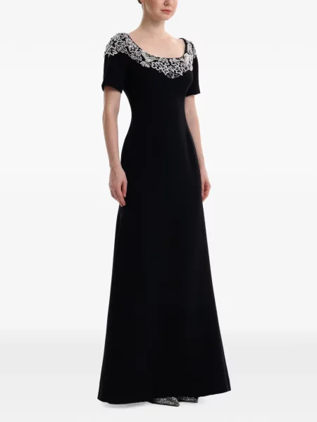 Rochie maxi Dina Melwani cu model floral negru