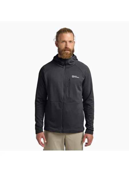 Флийс суичър с качулка Jack Wolfskin с качулка сиво