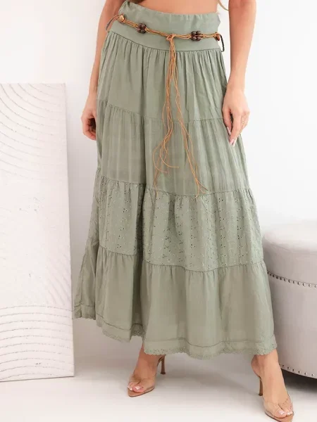 Fusta maxi Kesi Włoski cu broderie maro