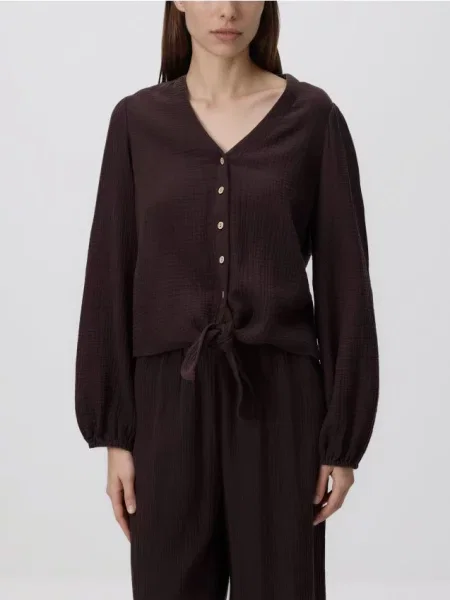 Reserved Cămașă din muselină cu cordon maro-închis maro