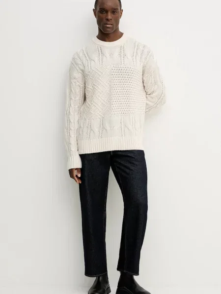 Tommy Hilfiger sweter z dodatkiem wełny beżowy