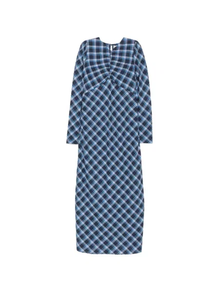 Rochie maxi Dôen în carouri cu imagine albastru