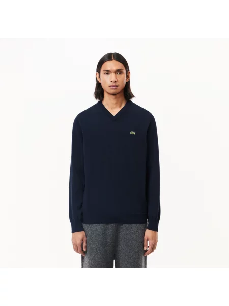 Lacoste Sweter Z Dekoltem W Serek Z Organicznej Bawełny granatowy