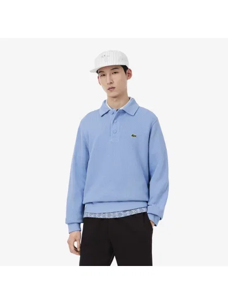 Lacoste Bluza Z Prążkowanej Bawełny Z Kołnierzykiem Polo niebieski