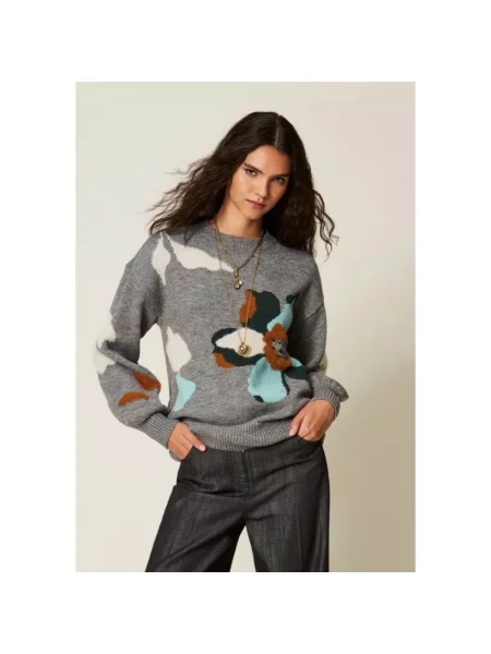 Sweter Twinset wełniany szary