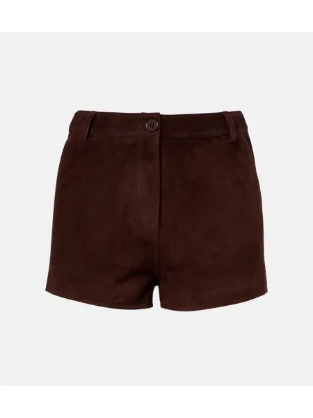 Pantaloni scurți Nour Hammour din piele de căprioară maro