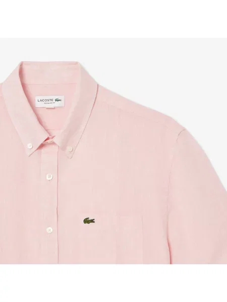 Lacoste Lniana Koszula Z Krótkim Rękawem różowa