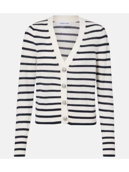 Cardigan Veronica Beard din cașmir cu dungi alb
