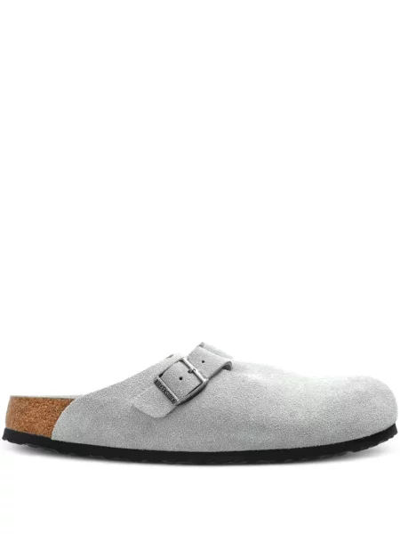 Saboți Birkenstock din piele de căprioară gri