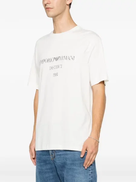 Μπλούζα Emporio Armani με σχέδιο με στρογγυλή λαιμόκοψη λευκό