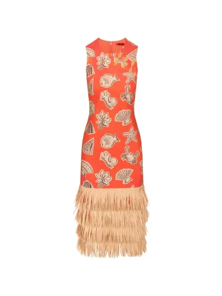 Rochie midi Simon Miller cu franjuri portocaliu