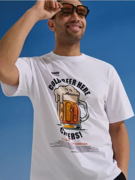 Sinsay tričko s potiskem piva bílá