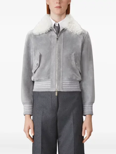 Geacă Thom Browne din piele de căprioară gri