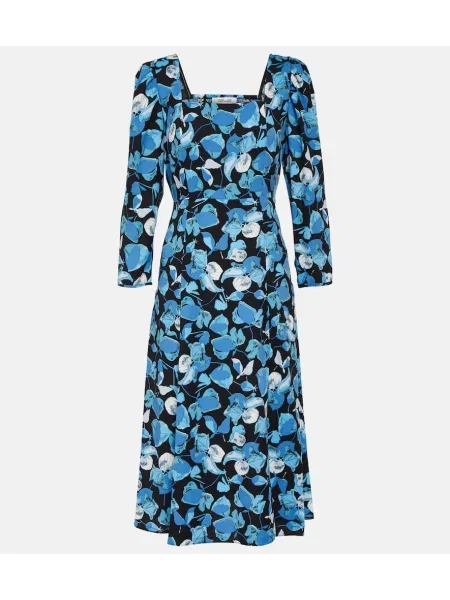 Sukienka midi Diane Von Furstenberg w kwiatki do kolan garniturowa niebieska