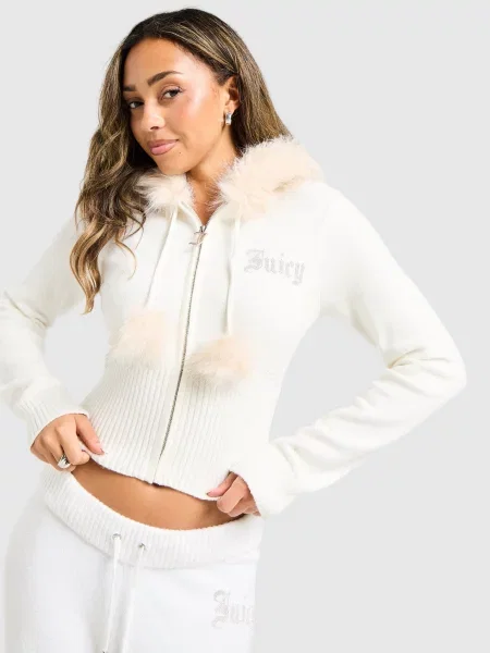 Juicy Couture Bluza Rozpinana Z Kapturem Knit biała